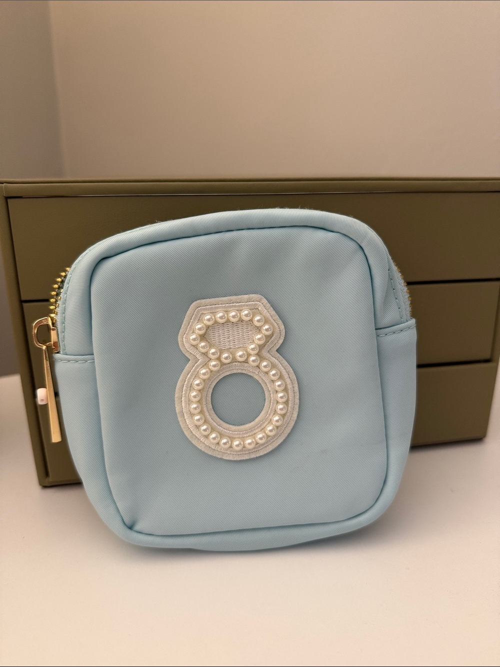 Stoney Clover Lane Light Blue Mini Bag with Pearl '8' Patch